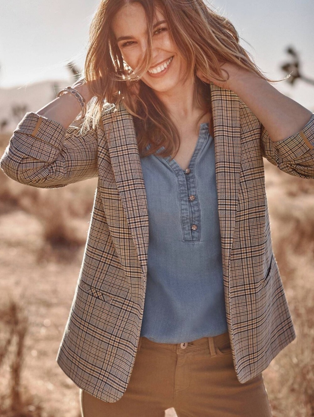 J.jill Sedona Plaid Blazer Tigers Eye Multi XLP Petite